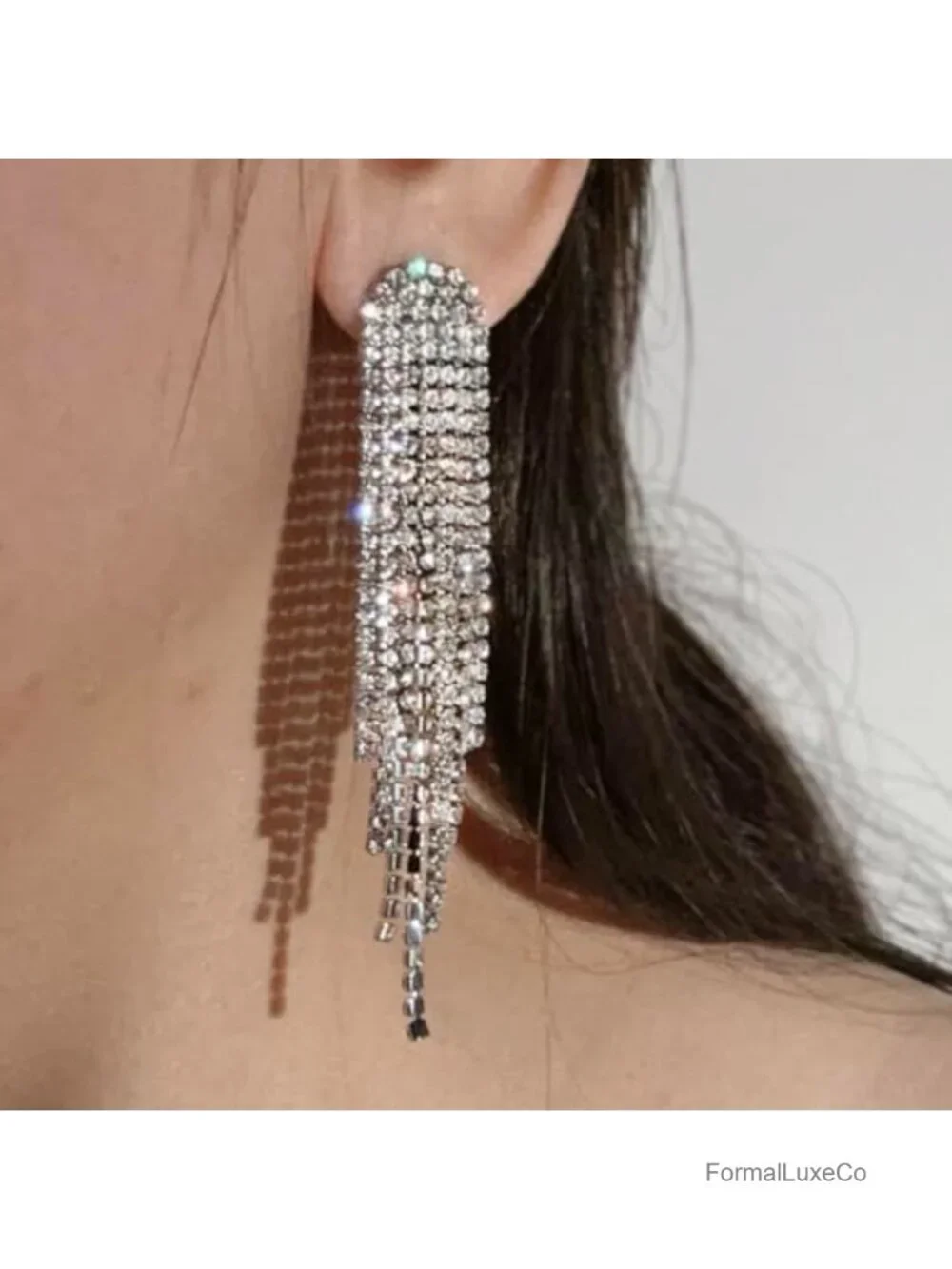 Rhinestone Crystal Tassel Long Dangle Earrings for Women Wedding Party